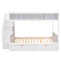 Twin Over Full Bunk Bed With Shelfs, Storage Staircase And 2 Drawers, White White Solid Wood Mdf