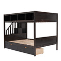 Twin Over Full Bunk Bed With Shelfs, Storage Staircase And 2 Drawers, Espresso Espresso Solid Wood Mdf