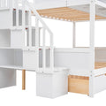 Twin Over Full Bunk Bed With Shelfs, Storage Staircase And 2 Drawers, White White Solid Wood Mdf