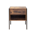 Set Of 2 Pcs Nightstand,Industrial Style Rustic Brown Mdf Steel