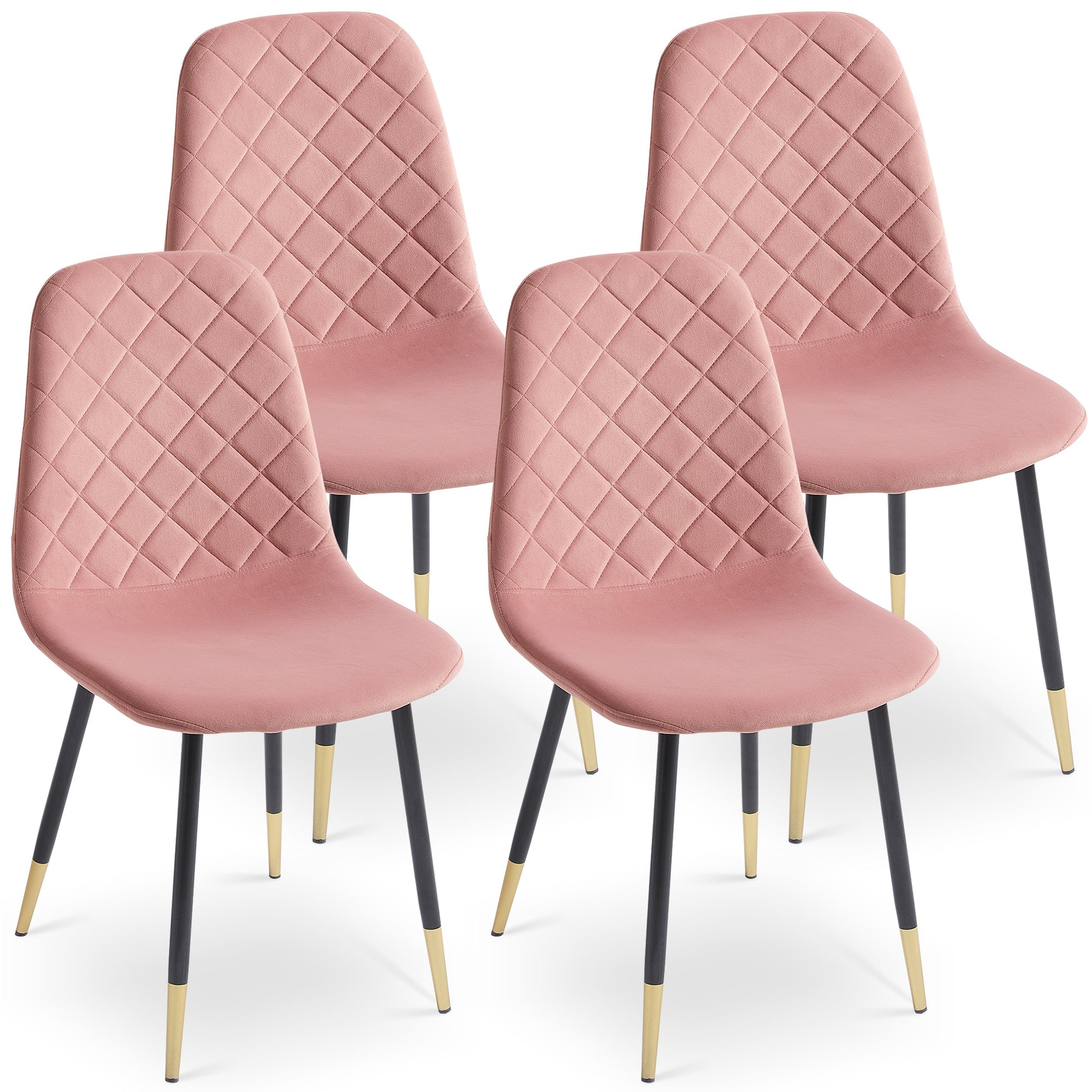 Pink Velvet Tufted Accent Chairs With Golden Color Metal Legs, Modern Dining Chairs For Living Room,Set Of 4 Metal Plaid Pink Dining Room Powder Coated Foam Dry Clean Modern Dining Chairs Solid Back