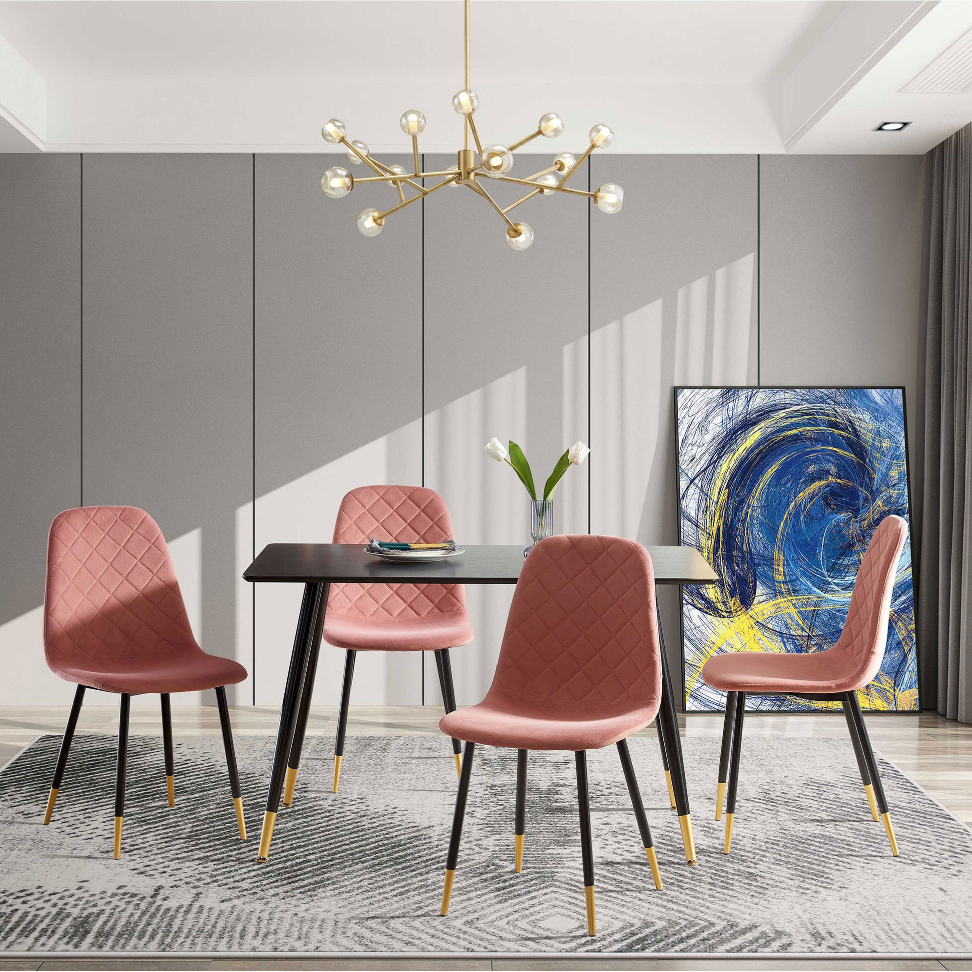 Pink Velvet Tufted Accent Chairs With Golden Color Metal Legs, Modern Dining Chairs For Living Room,Set Of 2 Metal Plaid Pink Dining Room Powder Coated Foam Dry Clean Modern Dining Chairs Solid Back Foam Velvet