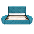 Upholstered Platform Bed Queen Size Storage Velvet Bed With Wingback Headboard And 1 Big Drawer,2 Side Storage Stool Blue Blue Upholstered