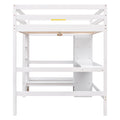 Full Size Loft Bed With Multifunction Shelves And Under Bed Desk, White White Pine