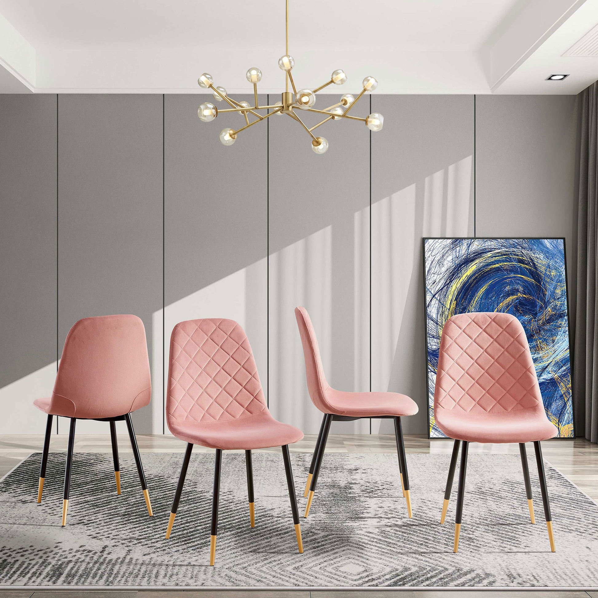 Pink Velvet Tufted Accent Chairs With Golden Color Metal Legs, Modern Dining Chairs For Living Room,Set Of 4 Metal Plaid Pink Dining Room Powder Coated Foam Dry Clean Modern Dining Chairs Solid Back