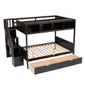 Twin Over Full Bunk Bed With Shelfs, Storage Staircase And 2 Drawers, Espresso Espresso Solid Wood Mdf