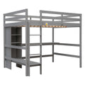 Full Size Loft Bed With Multifunction Shelves And Under Bed Desk, Gray Gray Pine