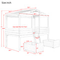 Twin Size Low Loft Wood House Bed With Two Drawers, White White Solid Wood