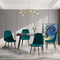 Dark Green Velvet Tufted Accent Chairs With Golden Color Metal Legs, Modern Dining Chairs For Living Room,Set Of 4 Metal Plaid Dark Green Dining Room Powder Coated Foam Dry Clean Modern Dining Chairs Solid Back Foam Velvet