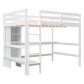 Full Size Loft Bed With Multifunction Shelves And Under Bed Desk, White White Pine