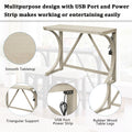 Farmhouse 3 Piece Counter Height Dining Table Set With Usb Port And Upholstered Stools,Cream Wood Wood Cream Seats 2 Wood Dining Room Solid Wood Farmhouse Rubberwood Trestle Rectangular Foam Solid Wood