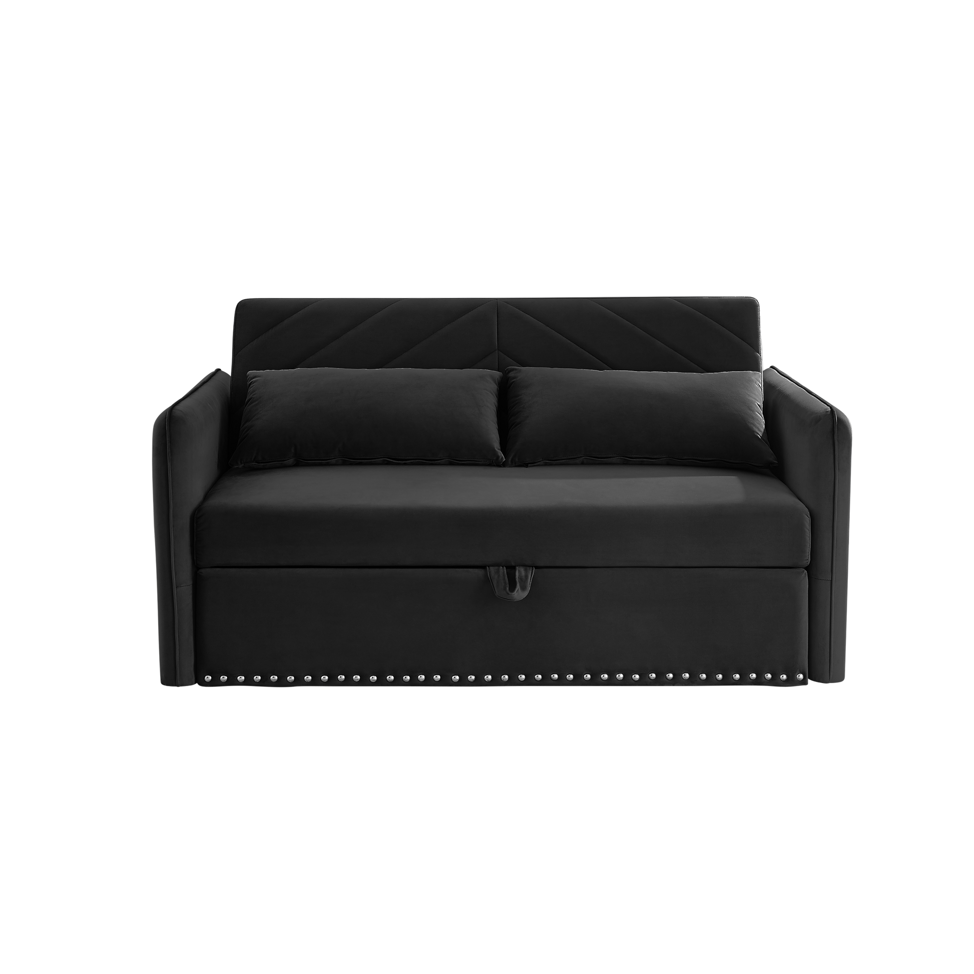 Mh" Sleeper Sofa Bed W Usb Port, 3 In 1 Adjustable Sleeper With Pull Out Bed, 2 Lumbar Pillows And Side Pocket, Soft Velvet Convertible Sleeper Sofa Bed, Suitable For Living Room Bedroom Black Foam Velvet