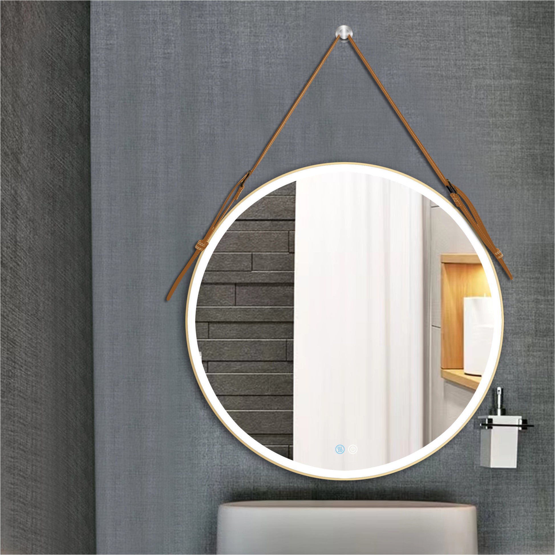 Bathroom Led Mirror 32 Inch Round Bathroom Mirror With Lights Smart 3 Lights Dimmable Illuminated Bathroom Mirror Wall Mounted Large Led Mirror Anti Fog Lighted Vanity Mirror Gold Modern Aluminium