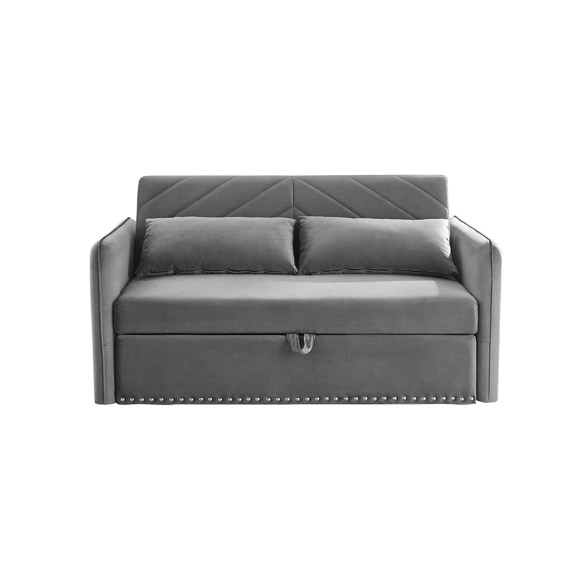 Mh" Sleeper Sofa Bed W Usb Port, 3 In 1 Adjustable Sleeper With Pull Out Bed, 2 Lumbar Pillows And Side Pocket, Soft Velvet Convertible Sleeper Sofa Bed, Suitable For Living Room Bedroom Grey Foam Velvet