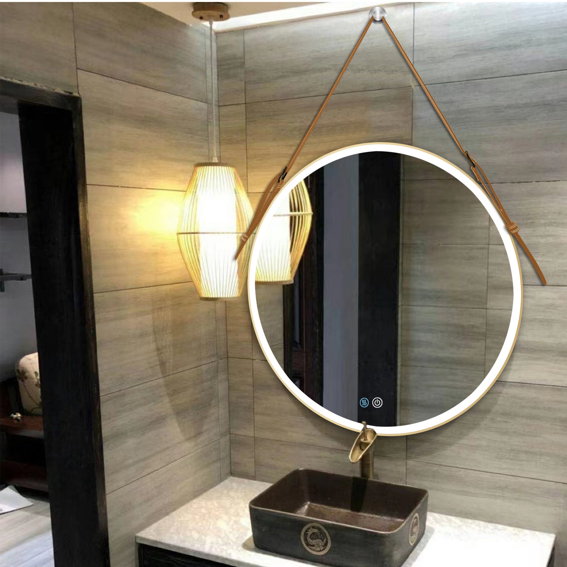 Bathroom Led Mirror 32 Inch Round Bathroom Mirror With Lights Smart 3 Lights Dimmable Illuminated Bathroom Mirror Wall Mounted Large Led Mirror Anti Fog Lighted Vanity Mirror Gold Modern Aluminium