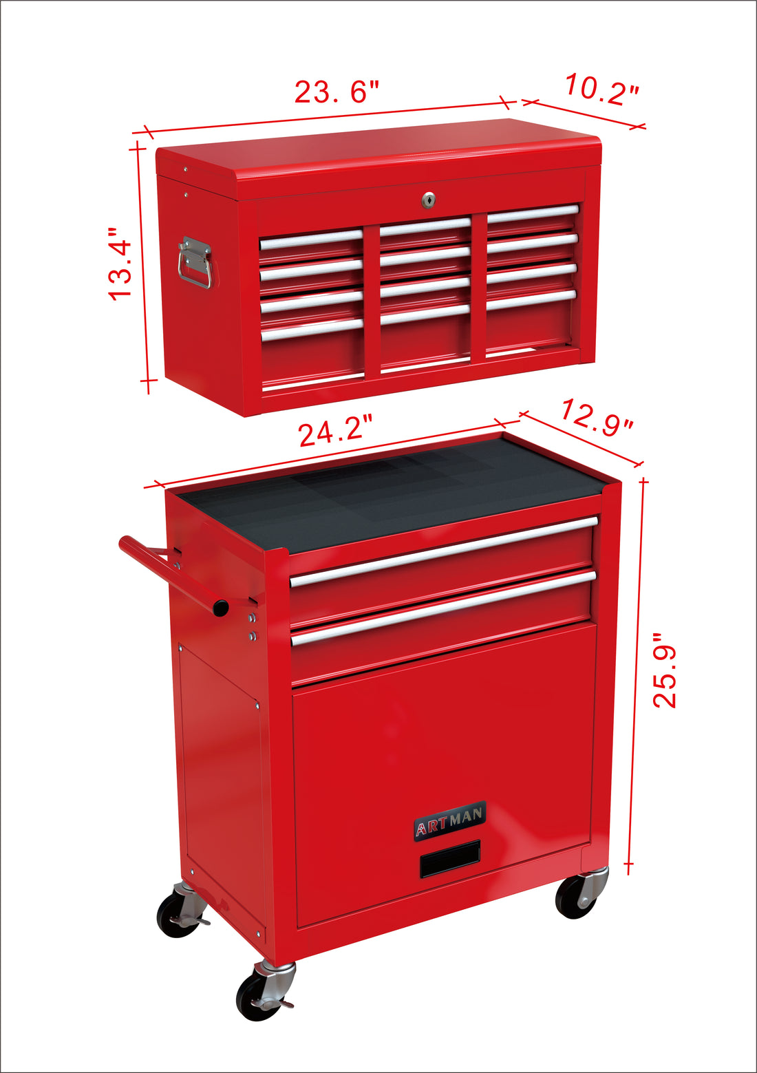 High Capacity Rolling Tool Chest With Wheels And Drawers, 8 Drawer Tool Storage Cabinet Red Red Steel