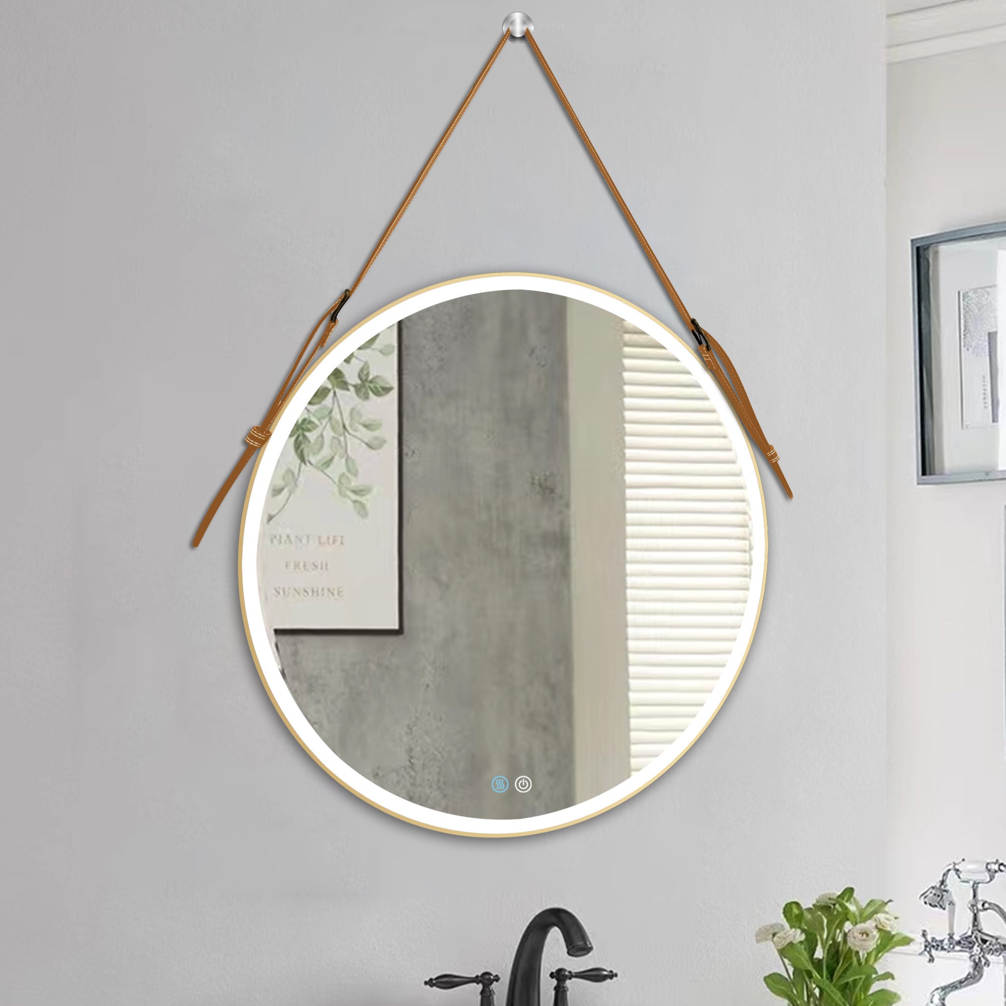 Bathroom Led Mirror 32 Inch Round Bathroom Mirror With Lights Smart 3 Lights Dimmable Illuminated Bathroom Mirror Wall Mounted Large Led Mirror Anti Fog Lighted Vanity Mirror Gold Modern Aluminium