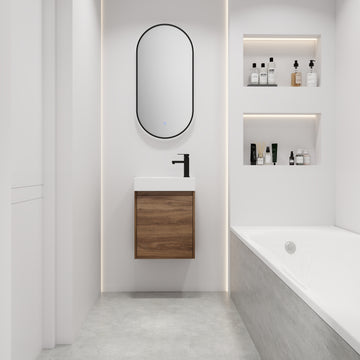 18 Inch Floating Small Bathroom Vanity With Single Sink, Suitable For Small Bathroom Bvb03018Bre Brown Ebony Plywood