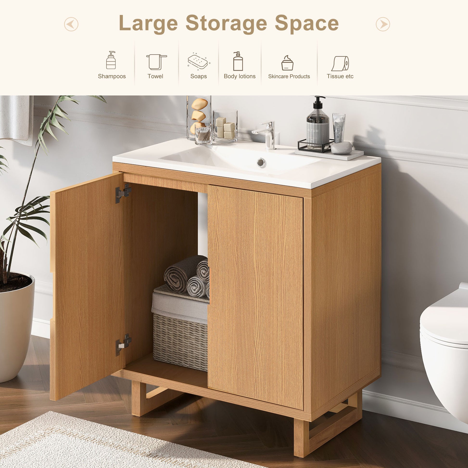 30" Bathroom Vanity Set With Sink, Combo Cabinet, Bathroom Storage Cabinet, Solid Wood Frame Burly Wood Solid Wood Mdf