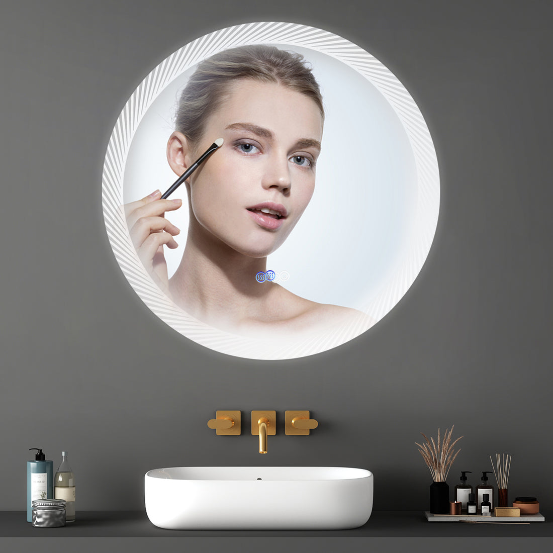 24 Inch Switch Held Memory Led Mirror, Wall Mounted Vanity Mirrors, Bathroom Anti Fog Mirror, Dimmable Bathroom Mirror Silver Glass