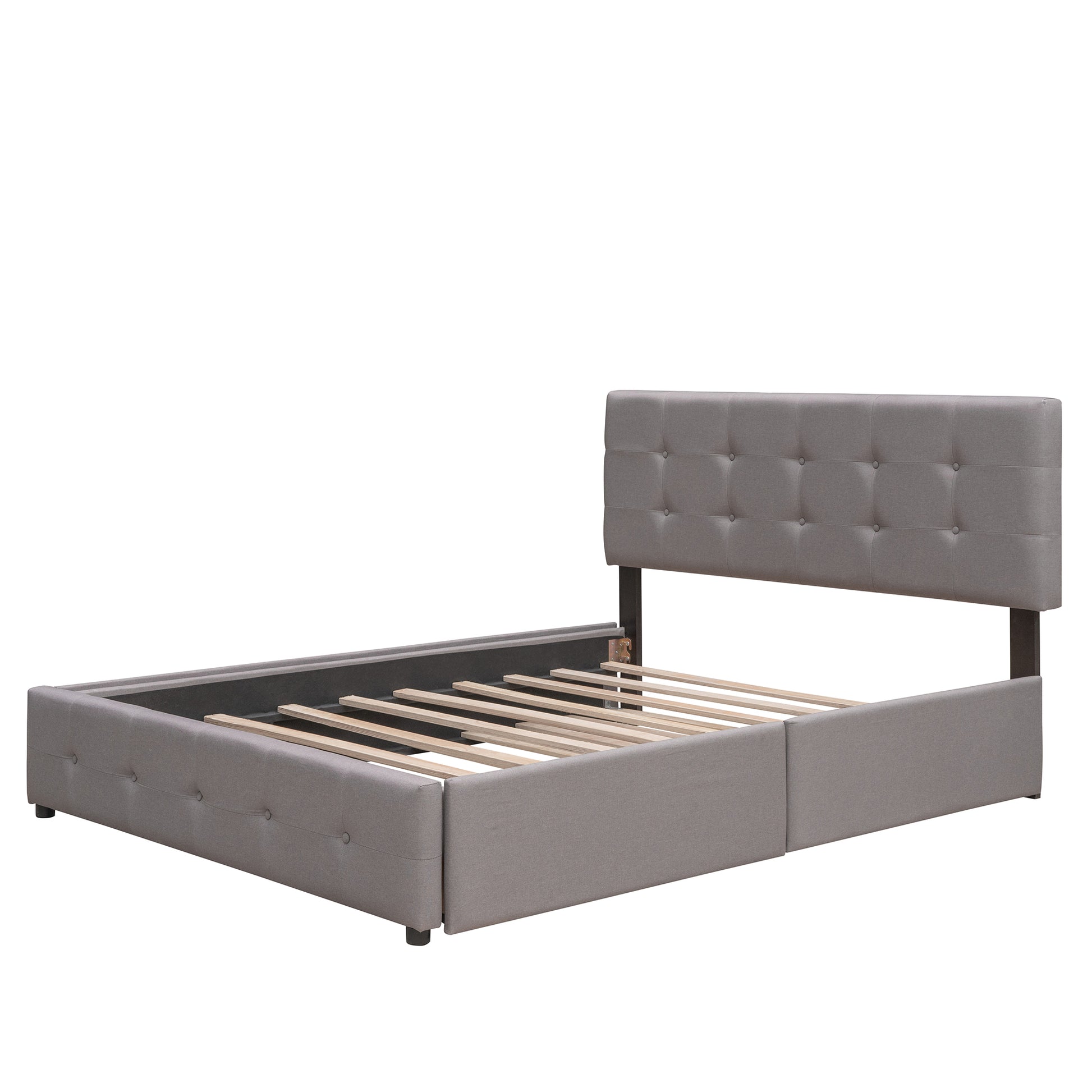 Upholstered Platform Bed With 2 Drawers And 1 Twin Xl Trundle, Linen Fabric, Queen Size Light Gray Old Sku :Lp000314Aan Light Gray Upholstered