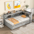 Twin Bed With L Shaped Bookcases,Drawers,Grey Twin Gray Pine