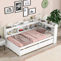 Twin Bed With L Shaped Bookcases,Drawers ,White White Pine