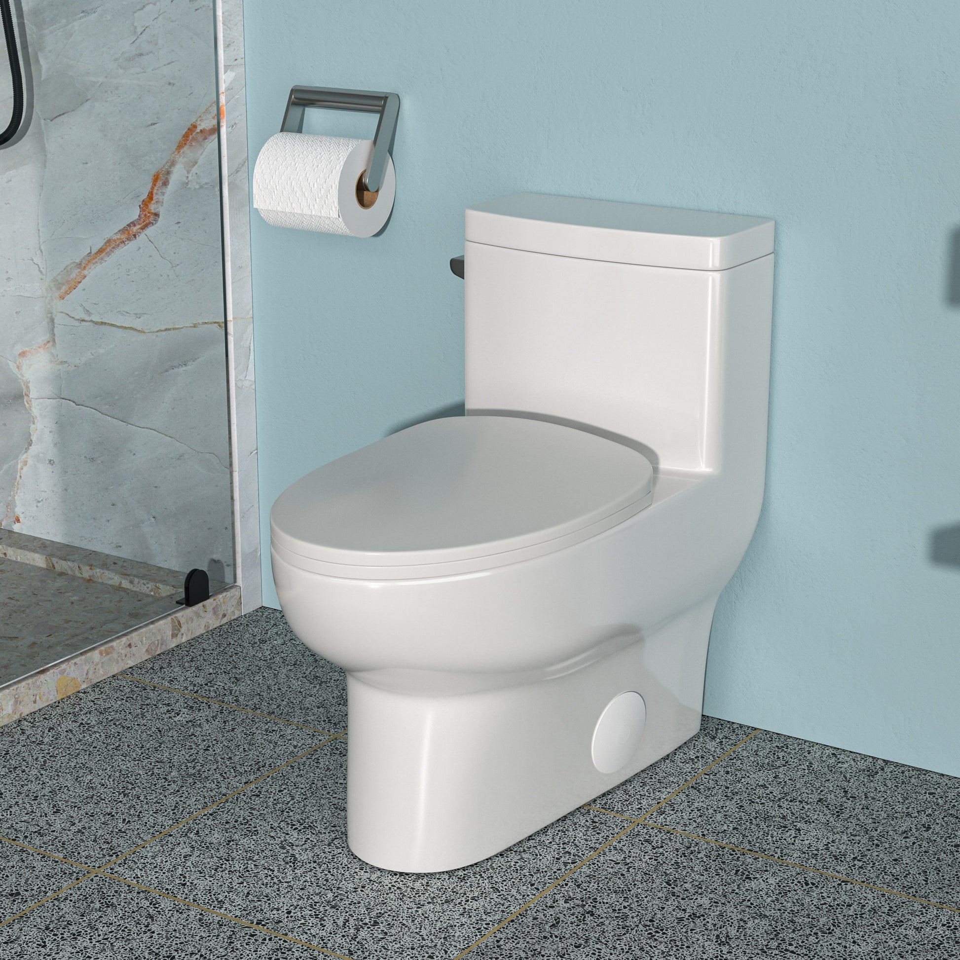 Ceramic One Piece Toilet,Single Flush With Soft Clsoing Seat White Ceramic