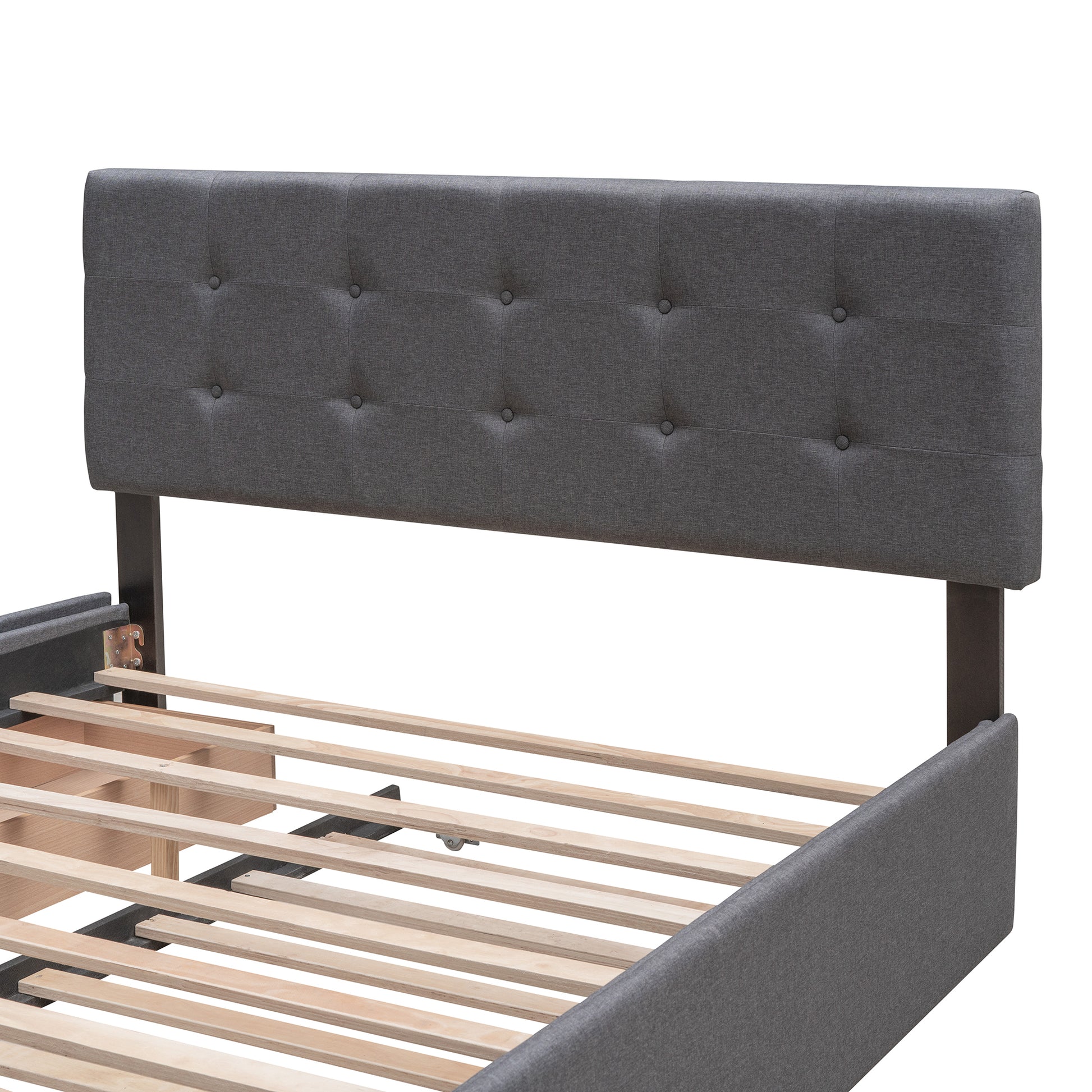 Upholstered Platform Bed With 2 Drawers And 1 Twin Xl Trundle, Linen Fabric, Queen Size Dark Gray Old Sku :Lp000314Aae Dark Gray Upholstered