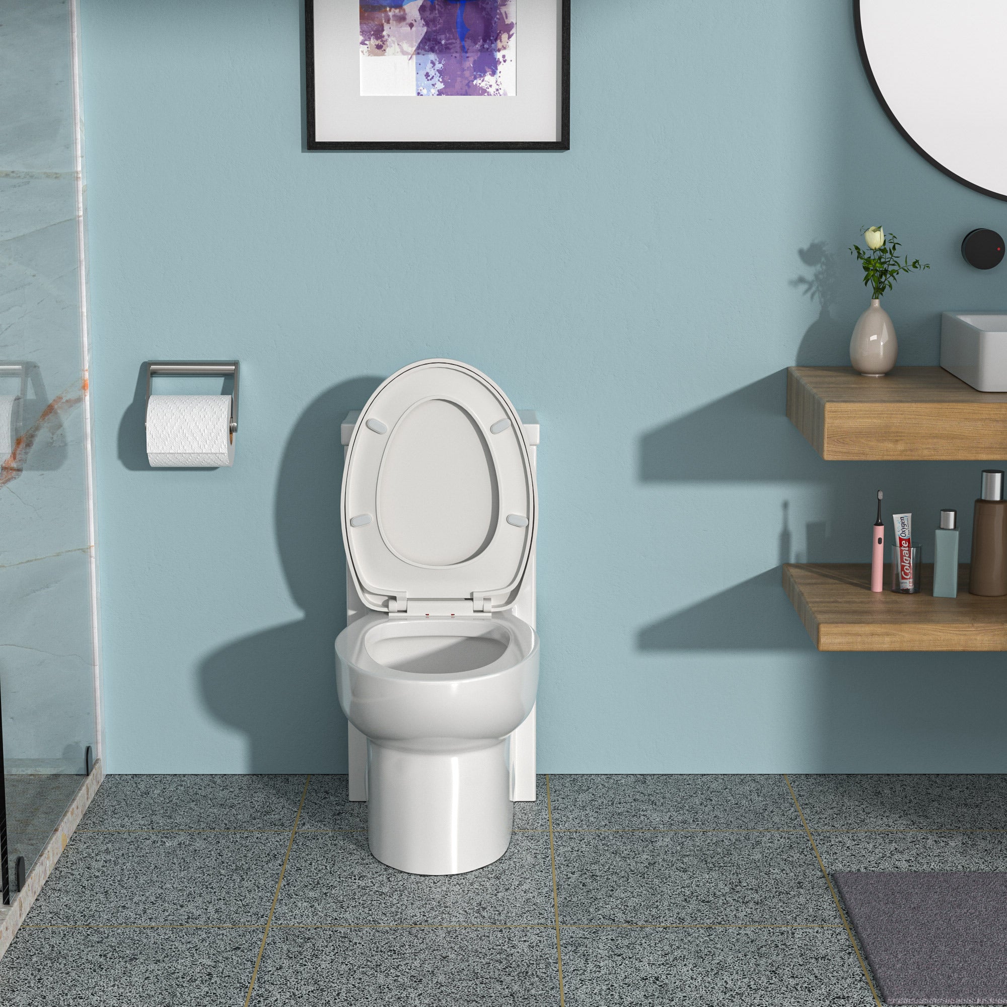 Ceramic One Piece Toilet,Dual Flush With Soft Clsoing Seat White Ceramic