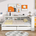 Full Bed With L Shaped Bookcases, Drawers ,White White Pine