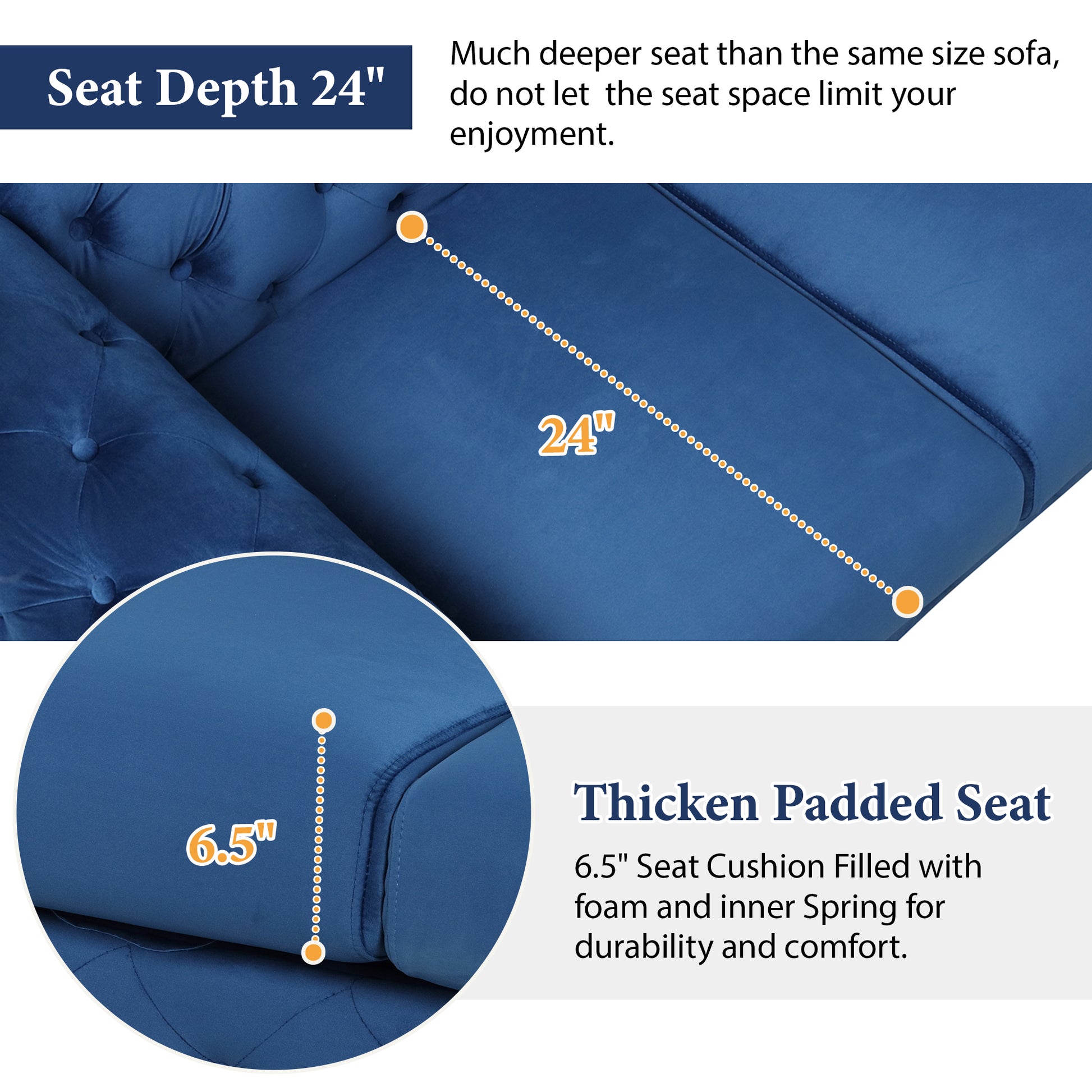 40.5" Velvet Upholstered Accent Sofa,Modern Single Sofa Chair With Button Tufted Back,Modern Single Couch For Living Room,Bedroom,Or Small Space,Blue Blue Foam Velvet