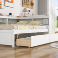 Full Bed With L Shaped Bookcases, Drawers ,White White Pine