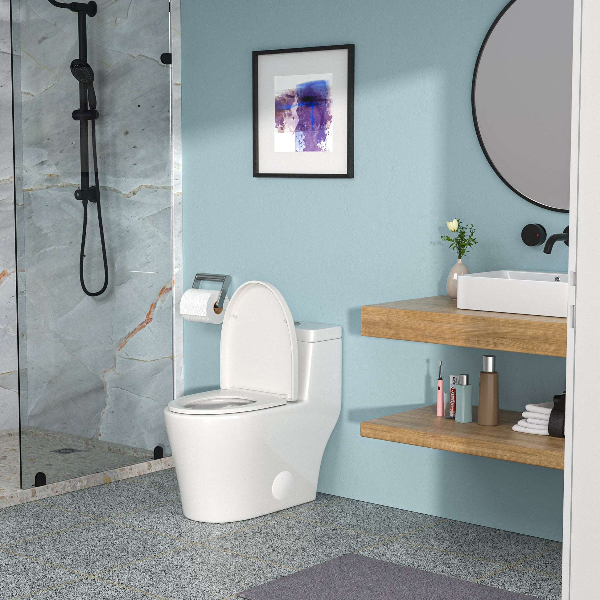 Ceramic One Piece Toilet,Dual Flush With Soft Clsoing Seat White Ceramic