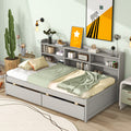 Twin Bed With Side Bookcase, Drawers ,Grey Twin Grey Pine