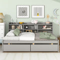 Full Bed With Side Bookcase, Drawers,Grey Full Grey Pine