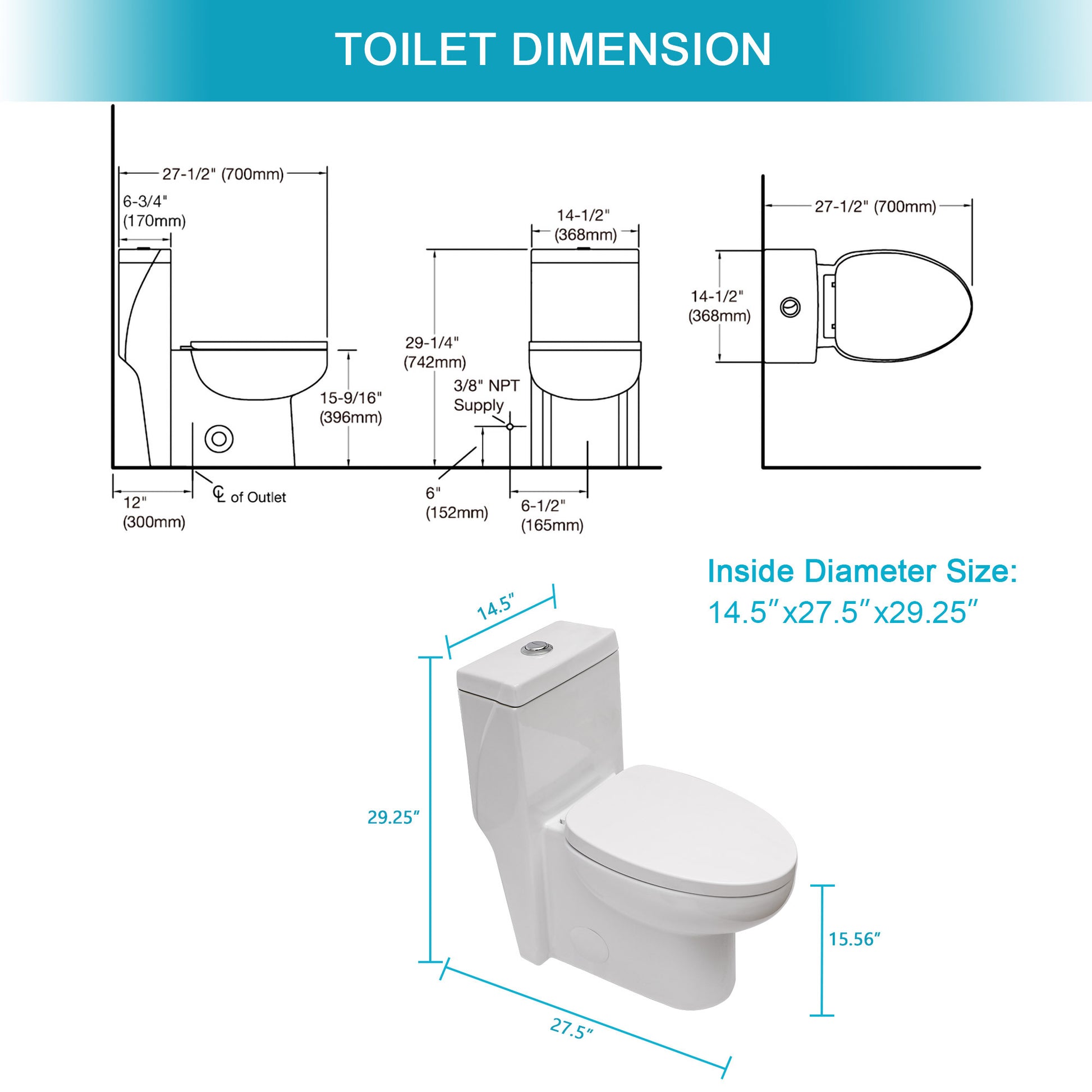 Ceramic One Piece Toilet,Dual Flush With Soft Clsoing Seat White Ceramic