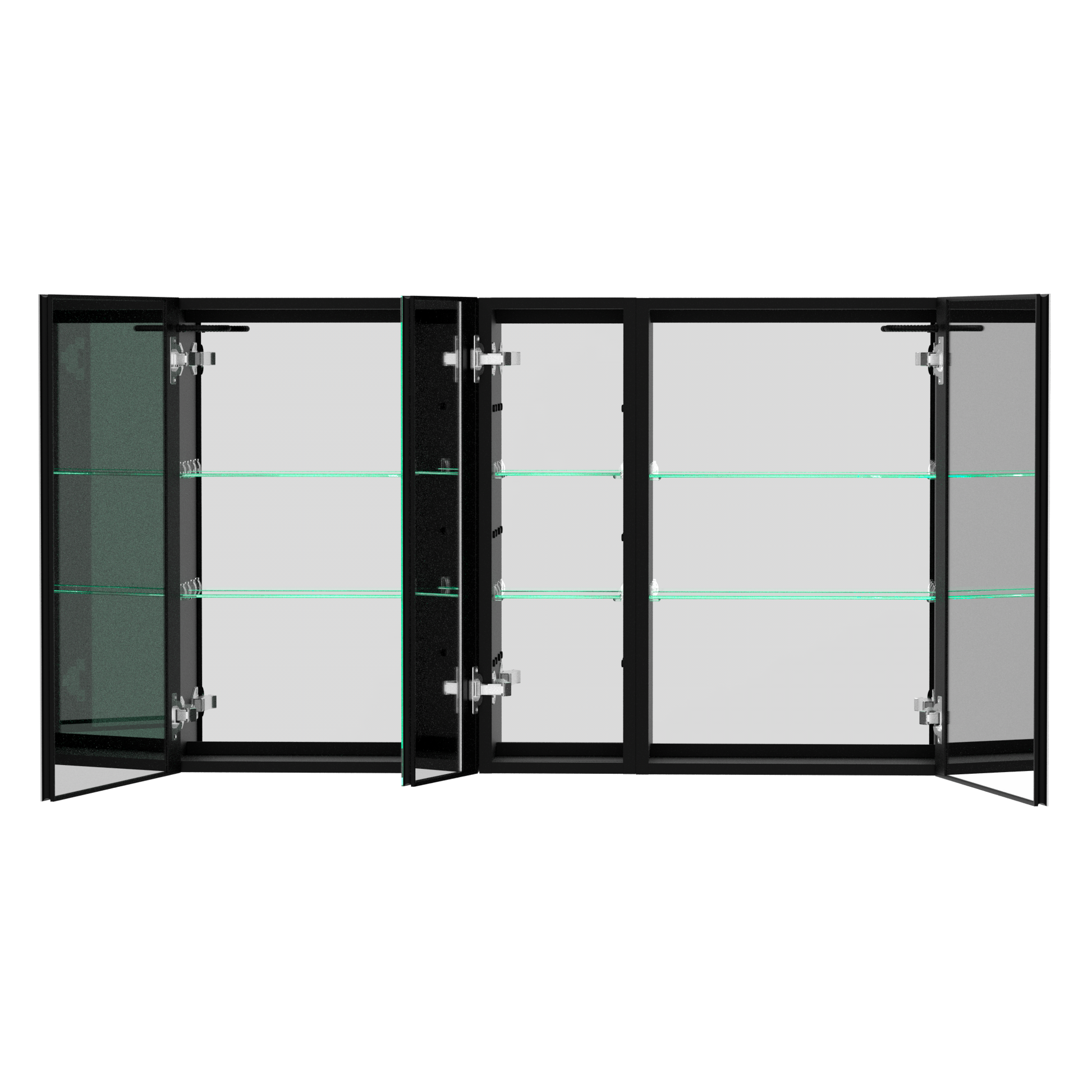 50X30 Inch Led Bathroom Medicine Cabinet Surface Mount Double Door Lighted Medicine Cabinet, Medicine Cabinets For Bathroom With Mirror Defogging, Dimmer Black Black Modern Aluminium