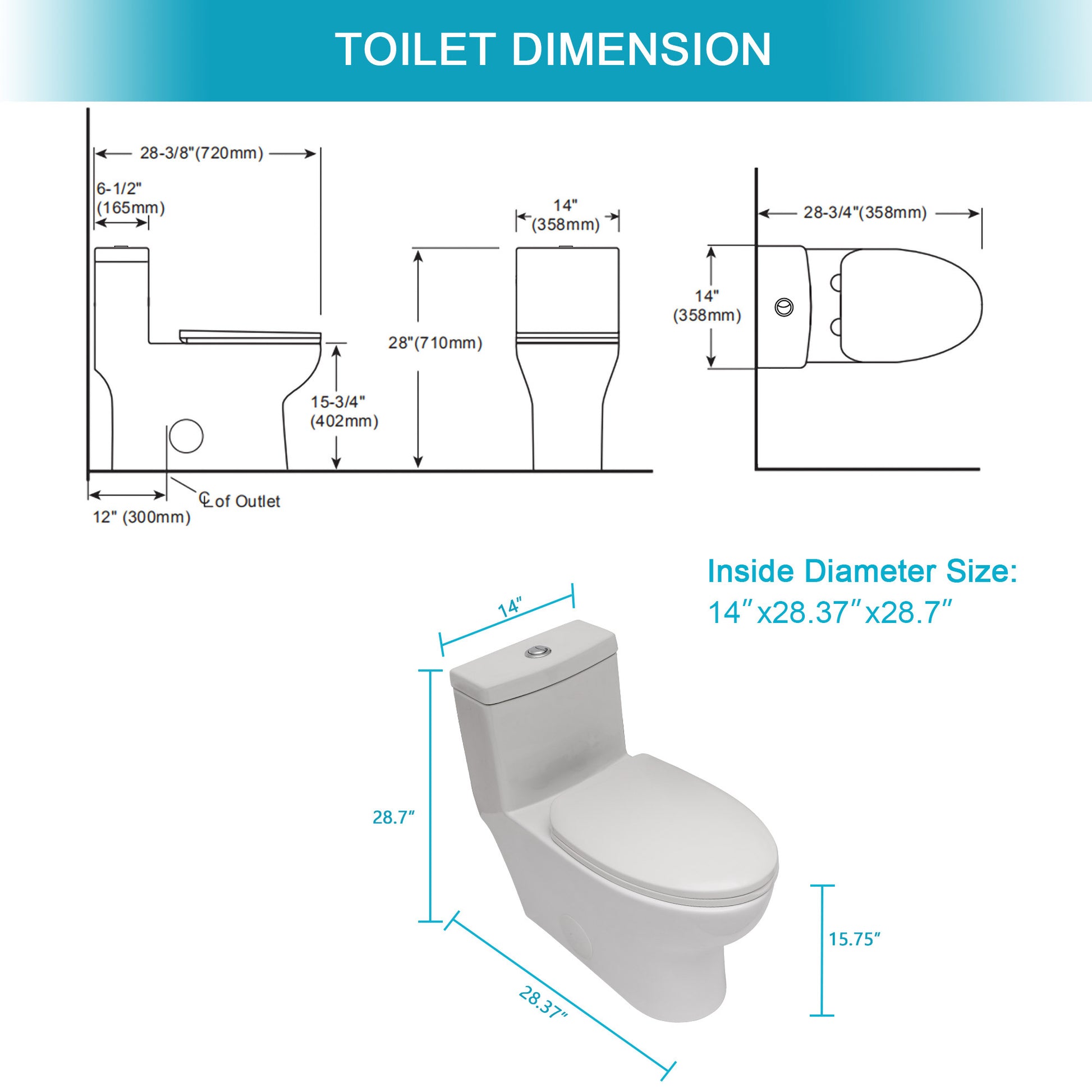 Ceramic One Piece Toilet,Dual Flush With Soft Clsoing Seat White Ceramic