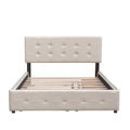 Upholstered Platform Bed With 2 Drawers And 1 Twin Xl Trundle, Linen Fabric, Queen Size Dark Beige Old Sku :Lp000314Aaa Beige Upholstered