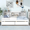 Twin Bed With Side Bookcase, Drawers,White White Pine