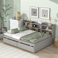 Full Bed With Side Bookcase, Drawers,Grey Full Grey Pine