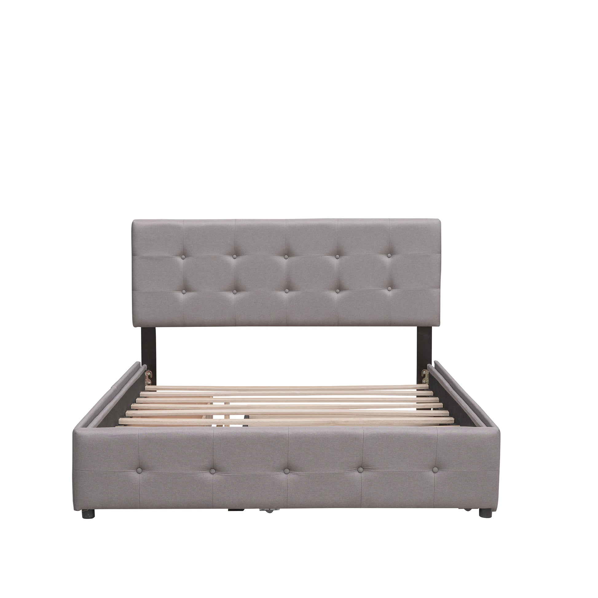 Upholstered Platform Bed With 2 Drawers And 1 Twin Xl Trundle, Linen Fabric, Queen Size Light Gray Old Sku :Lp000314Aan Light Gray Upholstered