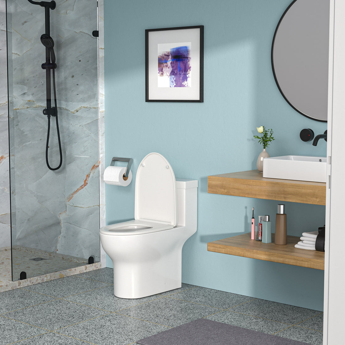 Ceramic One Piece Toilet,Single Flush With Soft Clsoing Seat White Ceramic