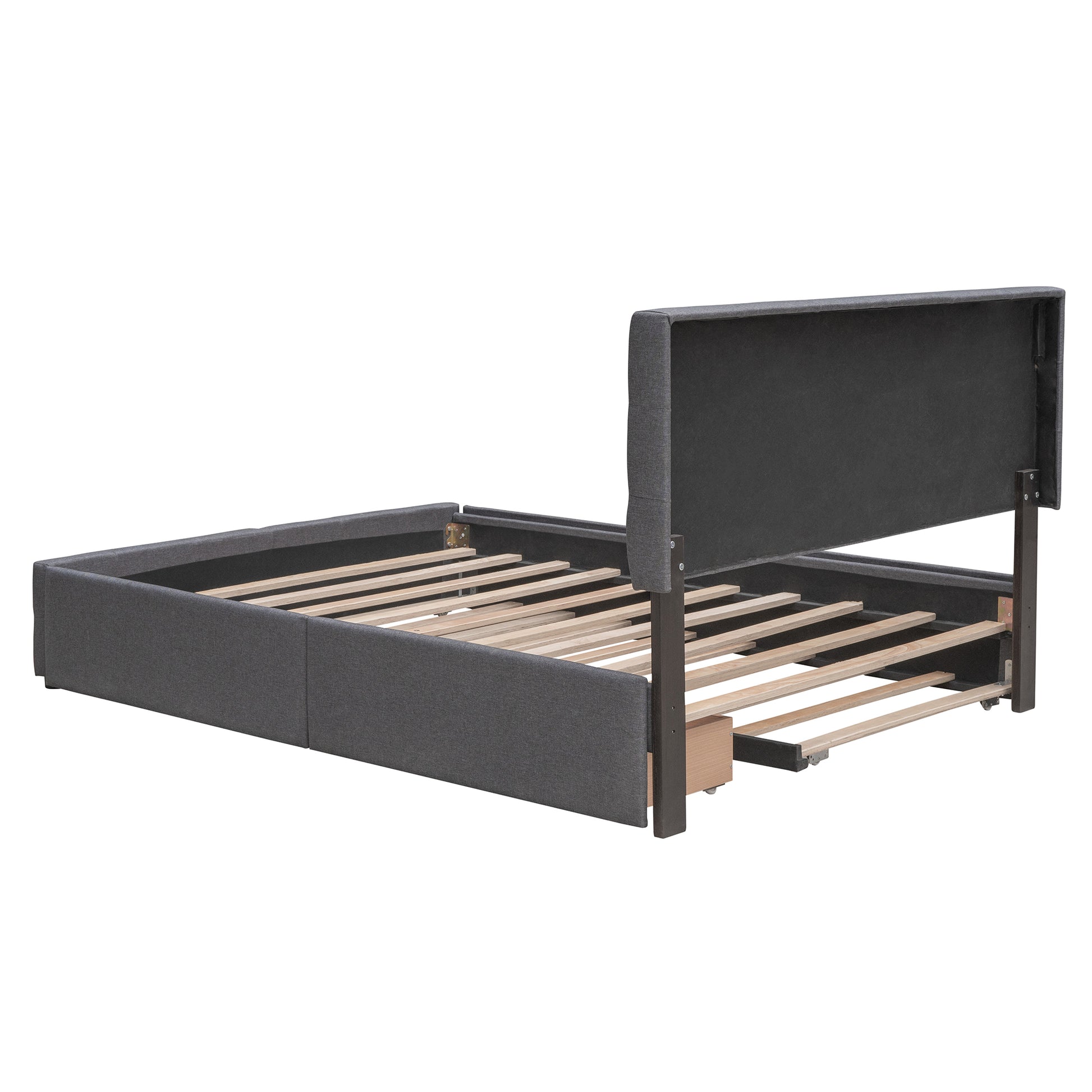 Upholstered Platform Bed With 2 Drawers And 1 Twin Xl Trundle, Linen Fabric, Queen Size Dark Gray Old Sku :Lp000314Aae Dark Gray Upholstered