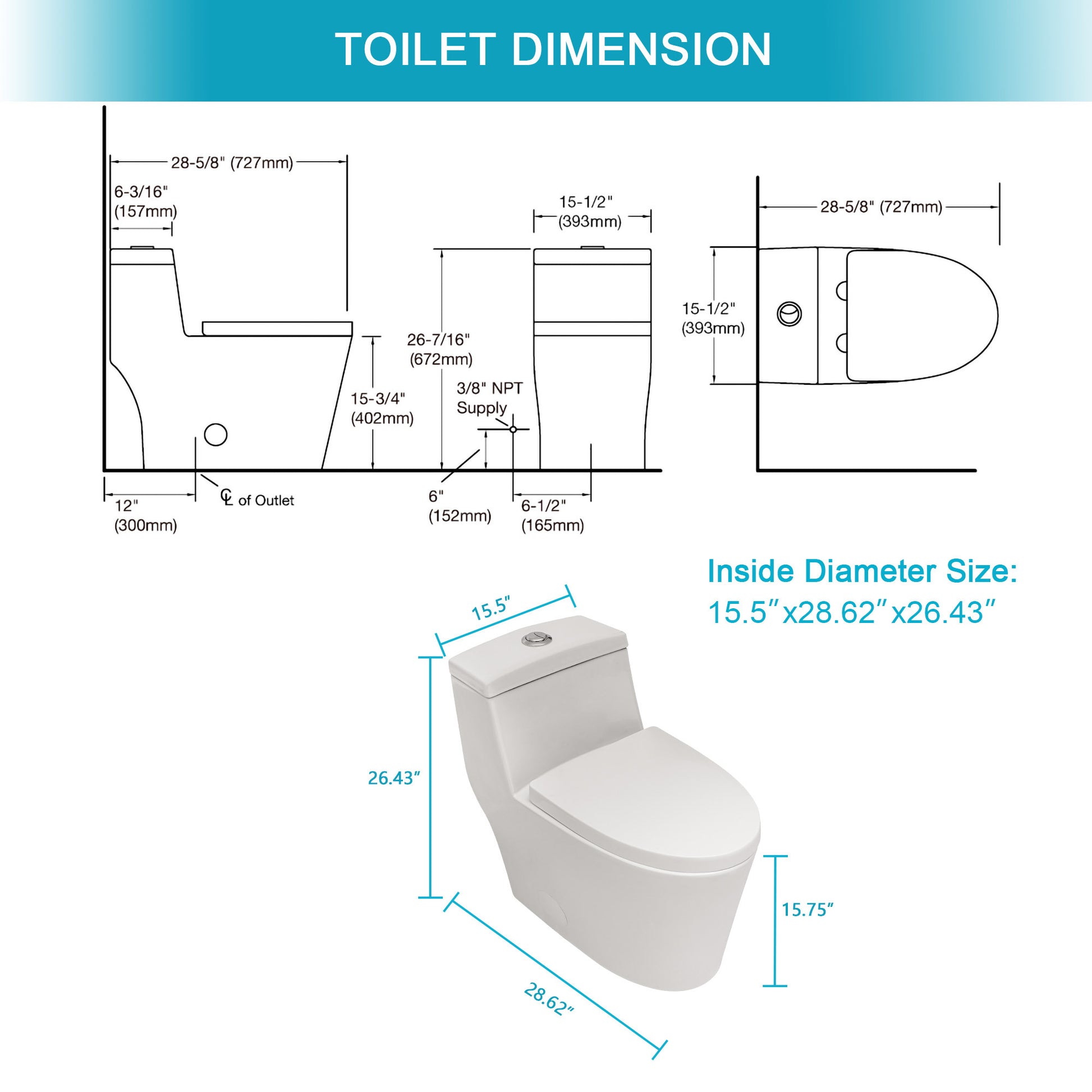 Ceramic One Piece Toilet,Dual Flush With Soft Clsoing Seat White Ceramic