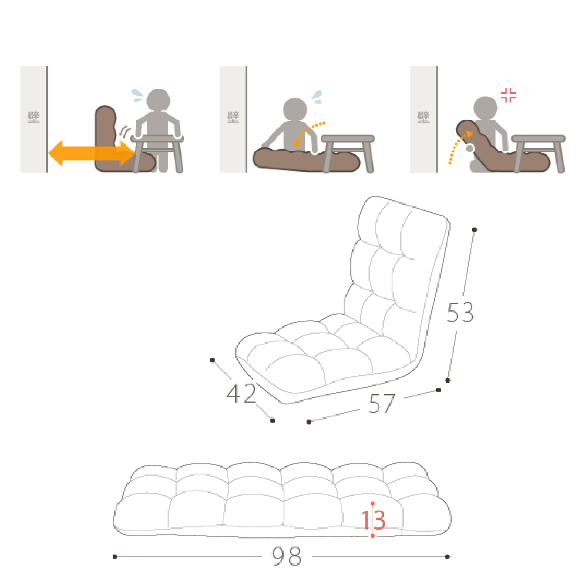 Modern Folding Lounge Chaise For Living Room And Bedroom,5 Reclining Position, Djustable Foldable Modern Leisure Sofa Video Gaming Sofa Navy Cotton Metal