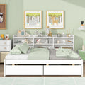 Full Bed With Side Bookcase, Drawers,White White Pine