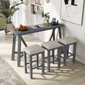Multipurpose Home Kitchen Dining Bar Table Set With 3 Upholstered Stools Gray Gray Rubber Wood