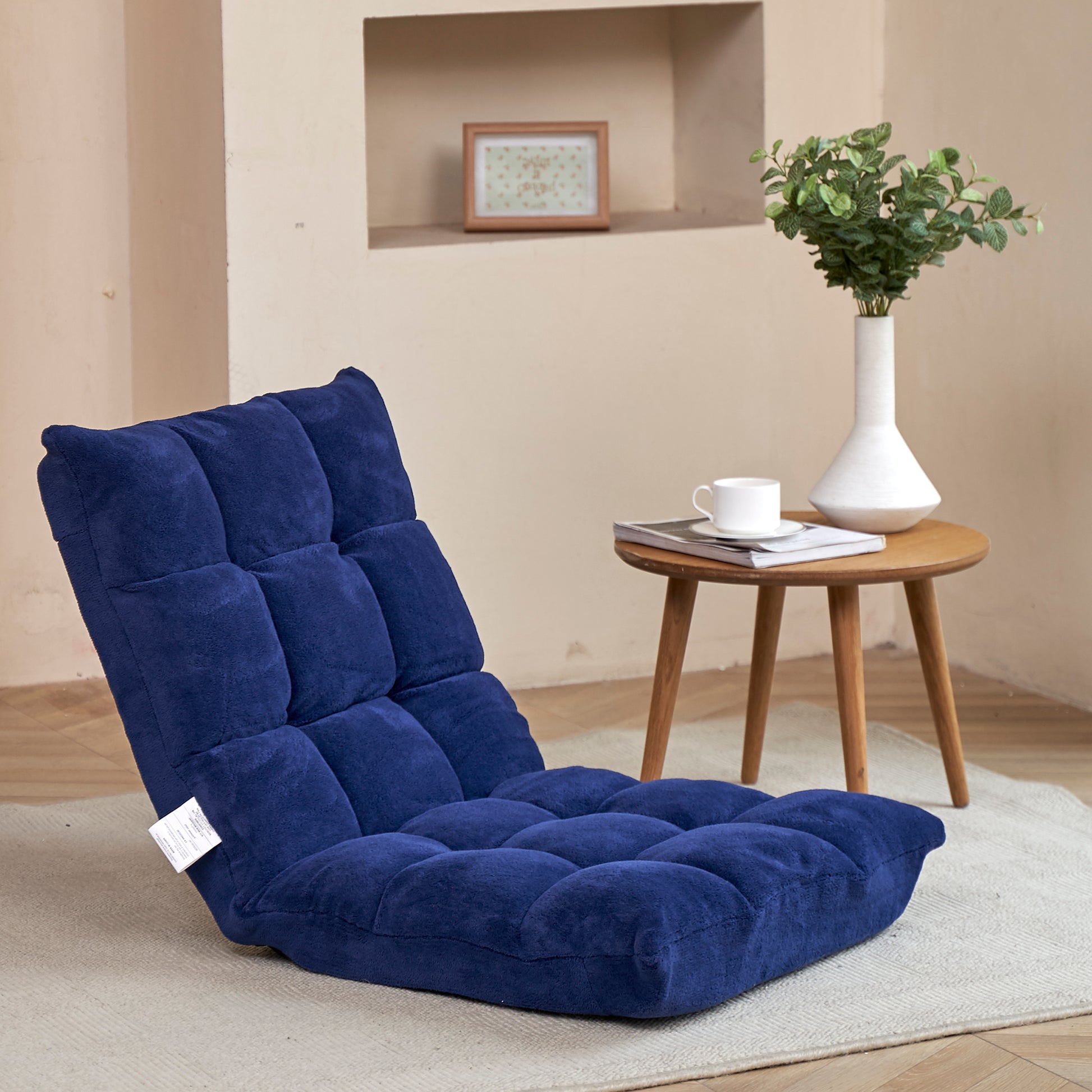 Modern Folding Lounge Chaise For Living Room And Bedroom,5 Reclining Position, Djustable Foldable Modern Leisure Sofa Video Gaming Sofa Navy Cotton Metal